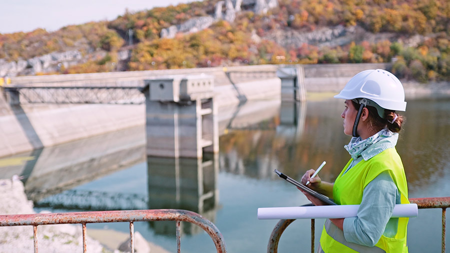 Worker inspecting water facility